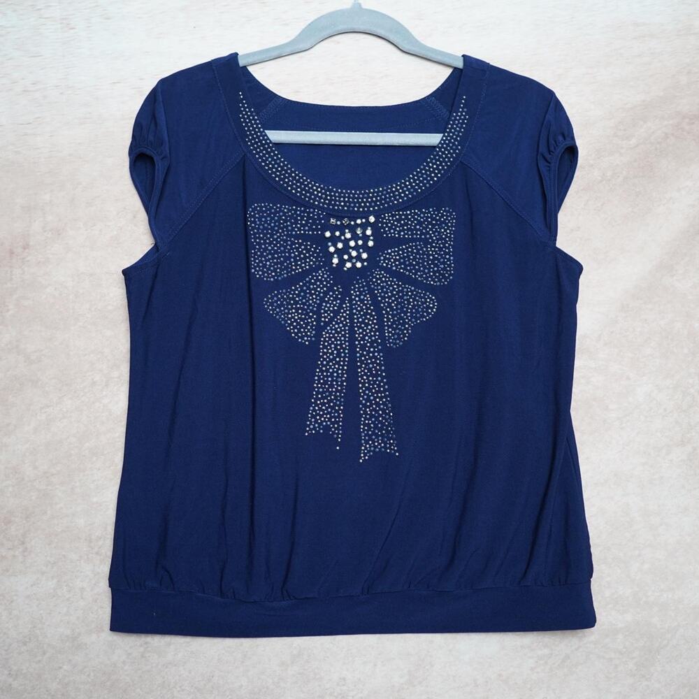 Y2K Bow Rhinestone Cap Sleeve Top XXXL